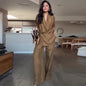 Women's Long-sleeved Pleated Casual Loose Camel Suits