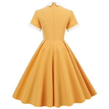 Women's Temperament Trim Contrast Color Turtleneck Doll Collar Mid-length Large Dresses