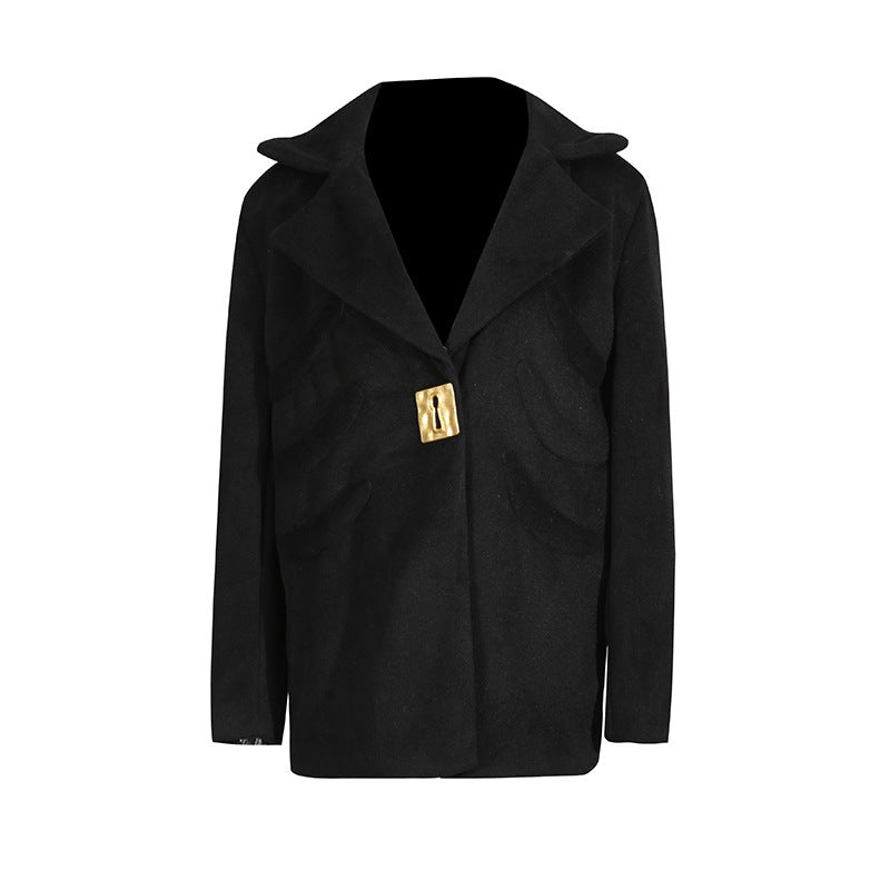 Pure Color Autumn Fashion Metal Decoration Coats