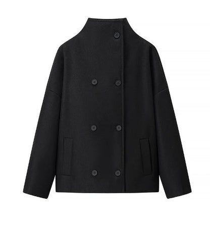 Women's Double-breasted Solid Color Woolen Fabric Lapel Coats