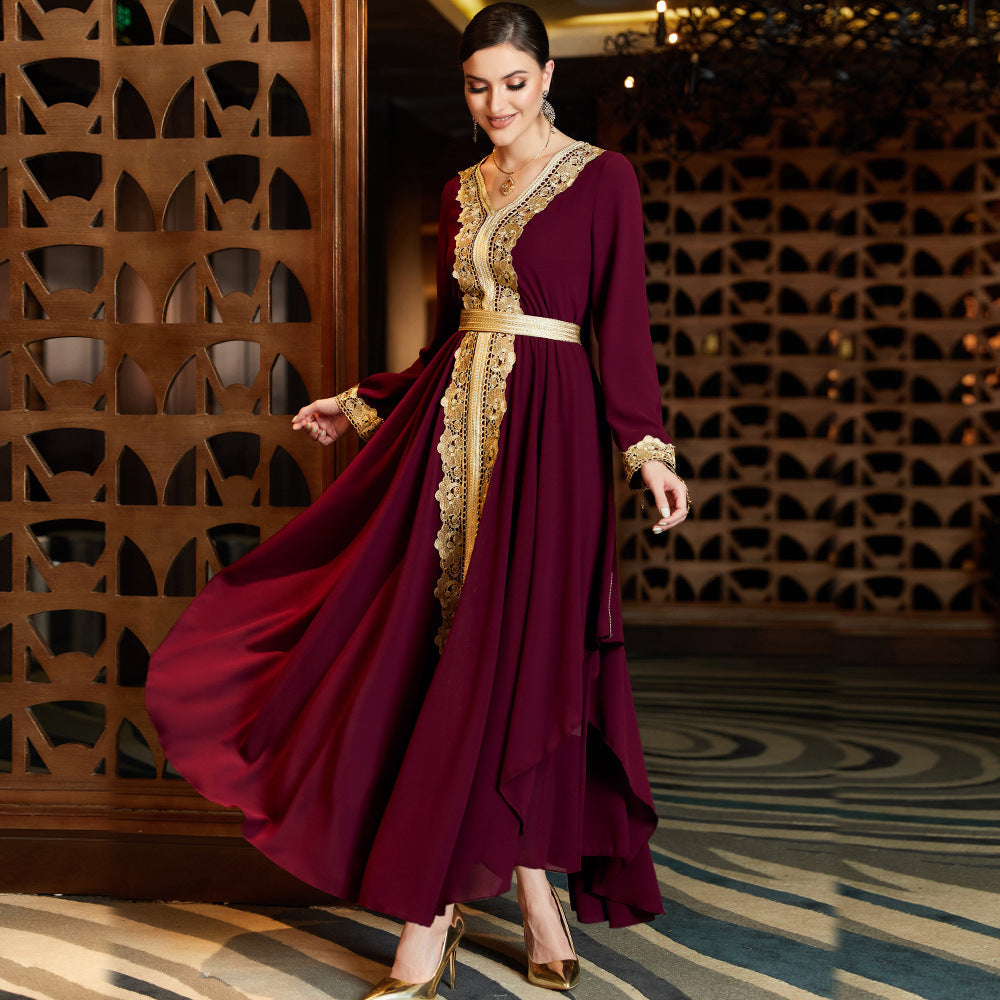 Women's Chiffon Irregular Dress Stitching Lace Saudi Clothing