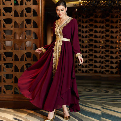 Women's Chiffon Irregular Dress Stitching Lace Saudi Clothing