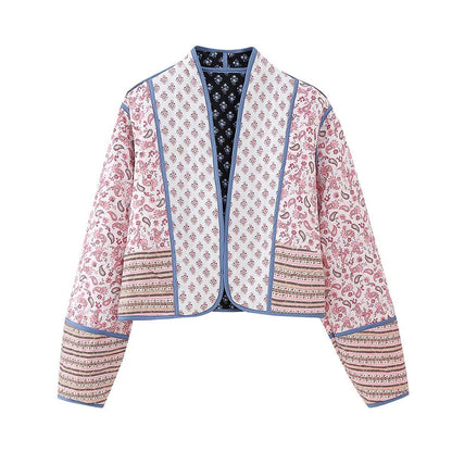 Women's Printed Two-sided Quilted Color Matching Small Coats
