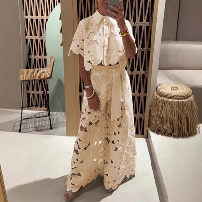 Women's Color Sexy Cutout Wide Leg Two-piece Suits