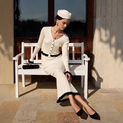 Women's French Elegant Ruffled Skinny Knit Two-piece Suits