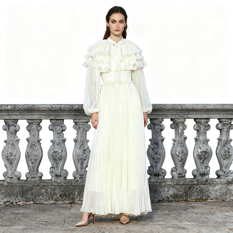 Women's Led Lantern Sleeve Dress Waist Solid Dresses