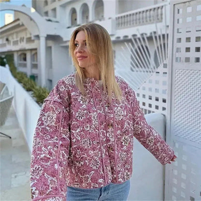 Women's Thick Round Neck Long Sleeve Printed Coats