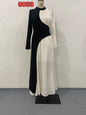 Neck Multicolor Long Sleeve Slim Fit Dresses