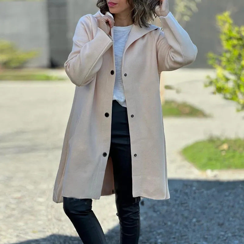 Fashion Hooded Long Sleeve Solid Color Coats