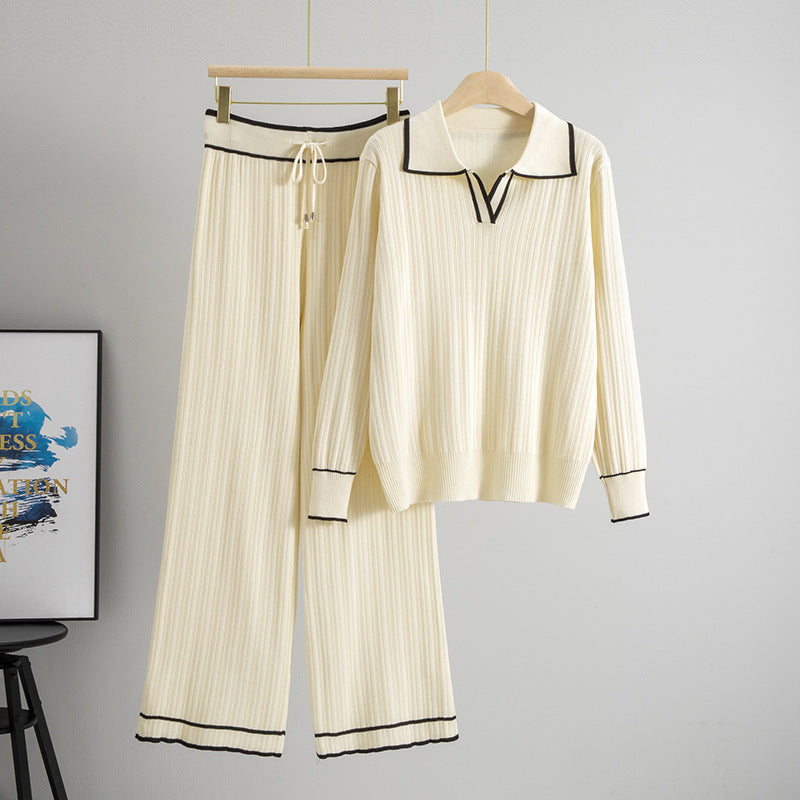 Set Long Sleeve Collar Shirt Wide Leg Suits