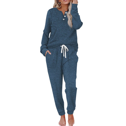Women's Two-piece Casual Pocket Buckle Sports Trousers Sweaters