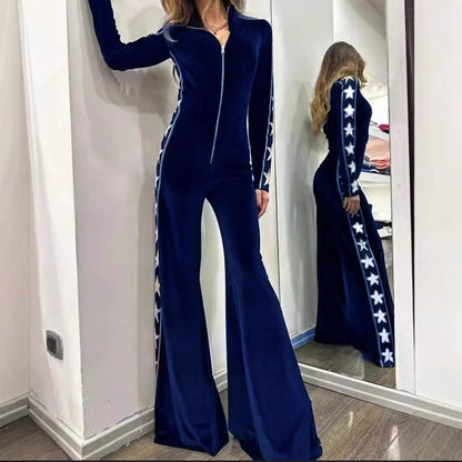 Fashion Veet Stitching Printing Long Sleeve Dresses