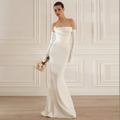 Women's Long-sleeved Dress Dinner Black White Waisted Dresses