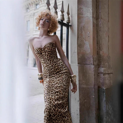 Low Cut Leopard Print Printed Sexy Back Dresses