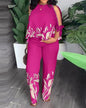 Women's Neck Bead Raglan Sleeve T-shirt Trousers Suits