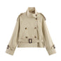 Women's Long-sleeved Waist Slant Double-breasted Clothes Coats