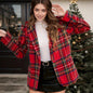 Versatile Christmas Red Plaid Long Sleeve Coats