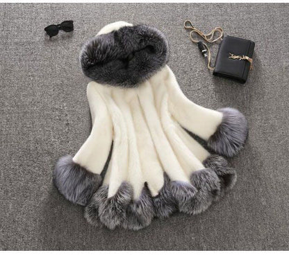 Women's Imitation Fox Fur Hooded Mid-length Elegant Coats