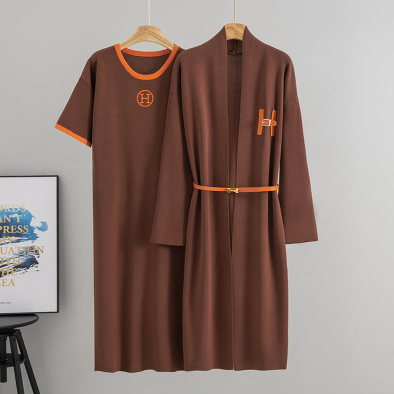 Women's Casual Knitted Dress Elegant Short-sleeved Long Suits
