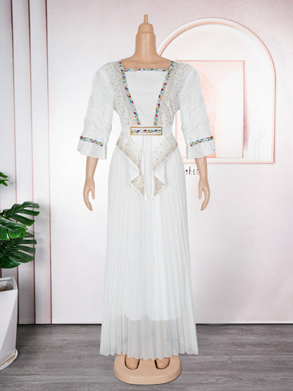 Women's Elegant Pleated Dress Muslim Wear Dresses