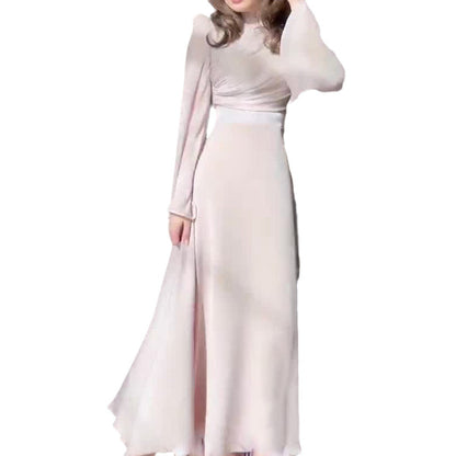 Women's Cross Half Turtleneck Dress Long-sleeved Tea Dresses