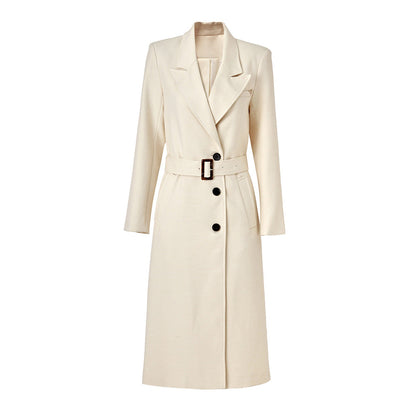 Quality Fabric Long Single-breasted Lace Up Trench Coats