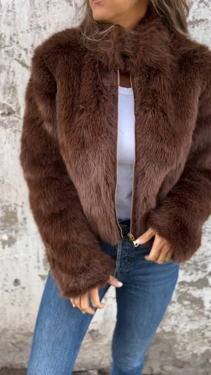 Women's Imitation Fur Turtleneck Zipper Casual Coats