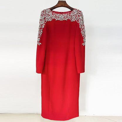 Fashion Stitching Mesh Beads Rhinestones Mid-length Dresses