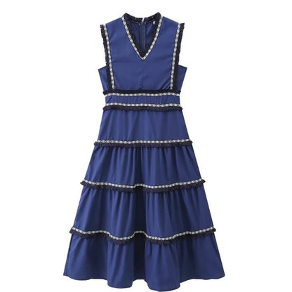 Women's Retro Tassel Stitching Fashion Sleeveless High Dresses