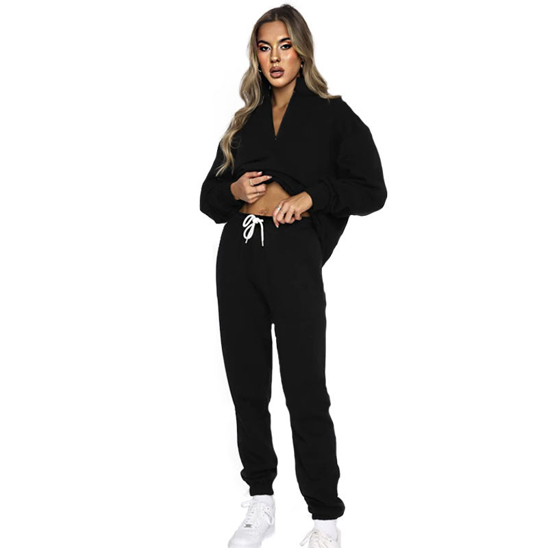 Solid Color Stand Collar Zipper Pullover Suits