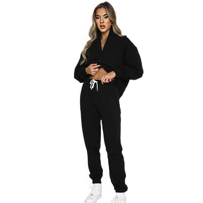 Solid Color Stand Collar Zipper Pullover Suits