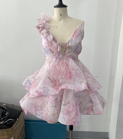 Women's Sweet Elegance Printed Backless Lace Up Dresses