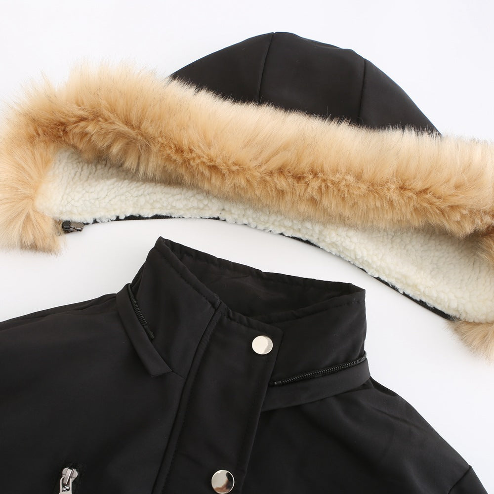 Women's Loose Cotton Clothes Removable Hat Fleece Coats