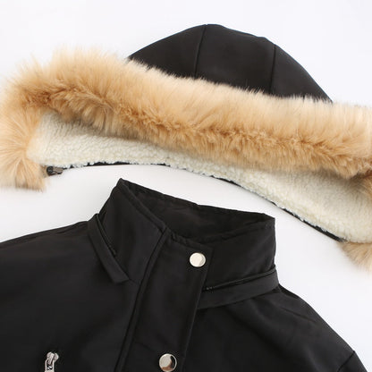 Women's Loose Cotton Clothes Removable Hat Fleece Coats