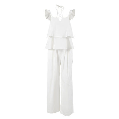 Women's Linen Sexy Flying Sleeves Backless High Waist Loose Suits