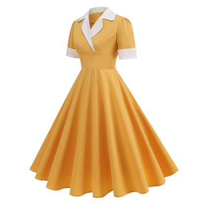 Lady Like Woman Contrast Color Collar High Waist Suits