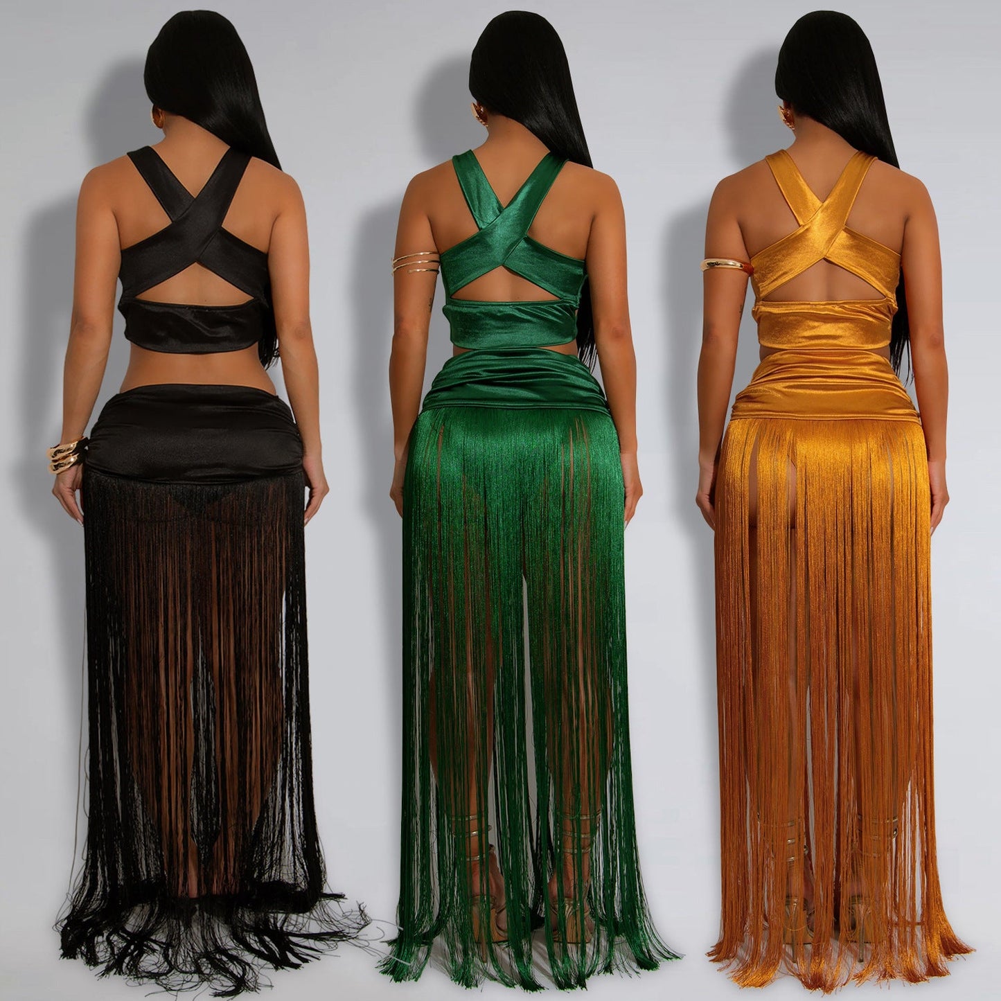 Women's Fashion Wear Sexy Shoulder Strap Tassel Dress Suits