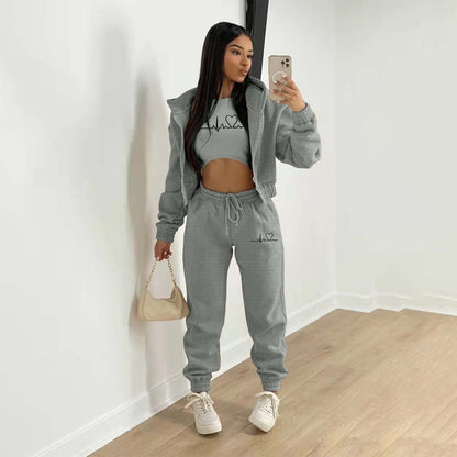 Women's Fashion Wear Brushed Hoody Hooded Leisure Suits