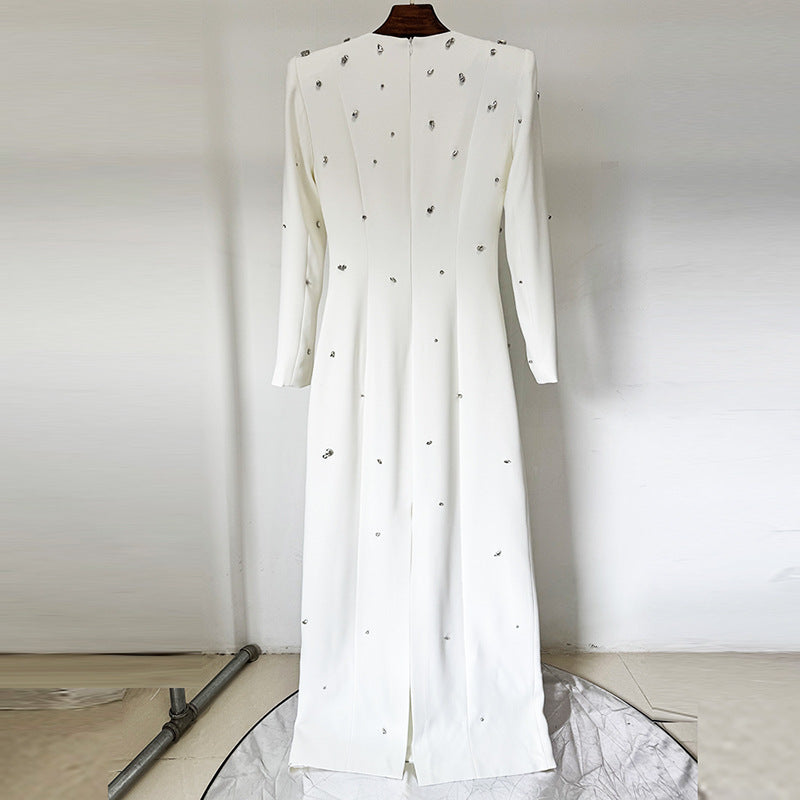 Elegant Beads Rhinestones Long Sleeve Dress Dresses