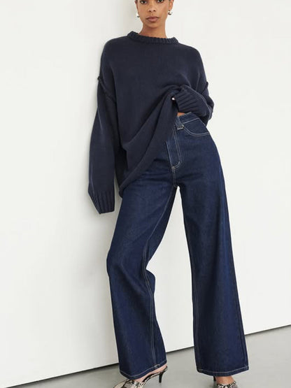 Round Neck Reverse Pure Color Casual Tops