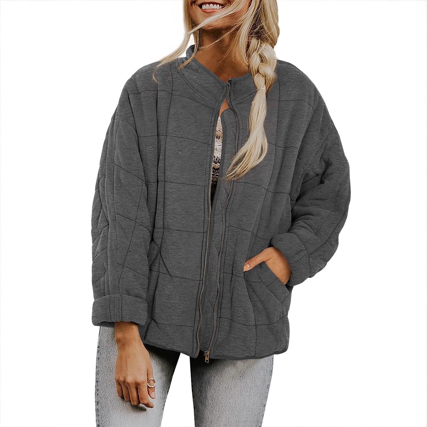 Women's Solid Color Stand Collar Loose Long Coats