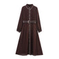 Autumn Fashion Simple With Belt Pleated Lapel Dresses