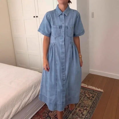 Women's Fashion Wear Lapel Denim Pocket Dresses