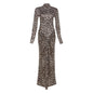 Women's Neck Leopard Print Dress Temperament Long Dresses