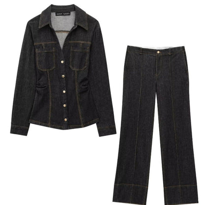 Women's Fashionable Fitted Long Sleeve Lapel Shirt Suits
