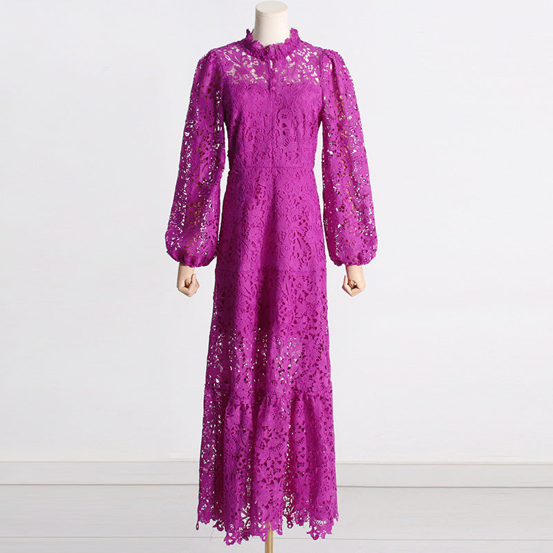 Women's Summer Seaside Vacation Long Dress Embroidered Stand Collar Dresses