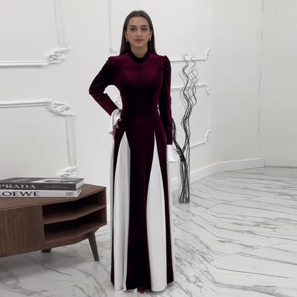Women's Autumn Fashion Color Contrast Patchwork Large Dresses