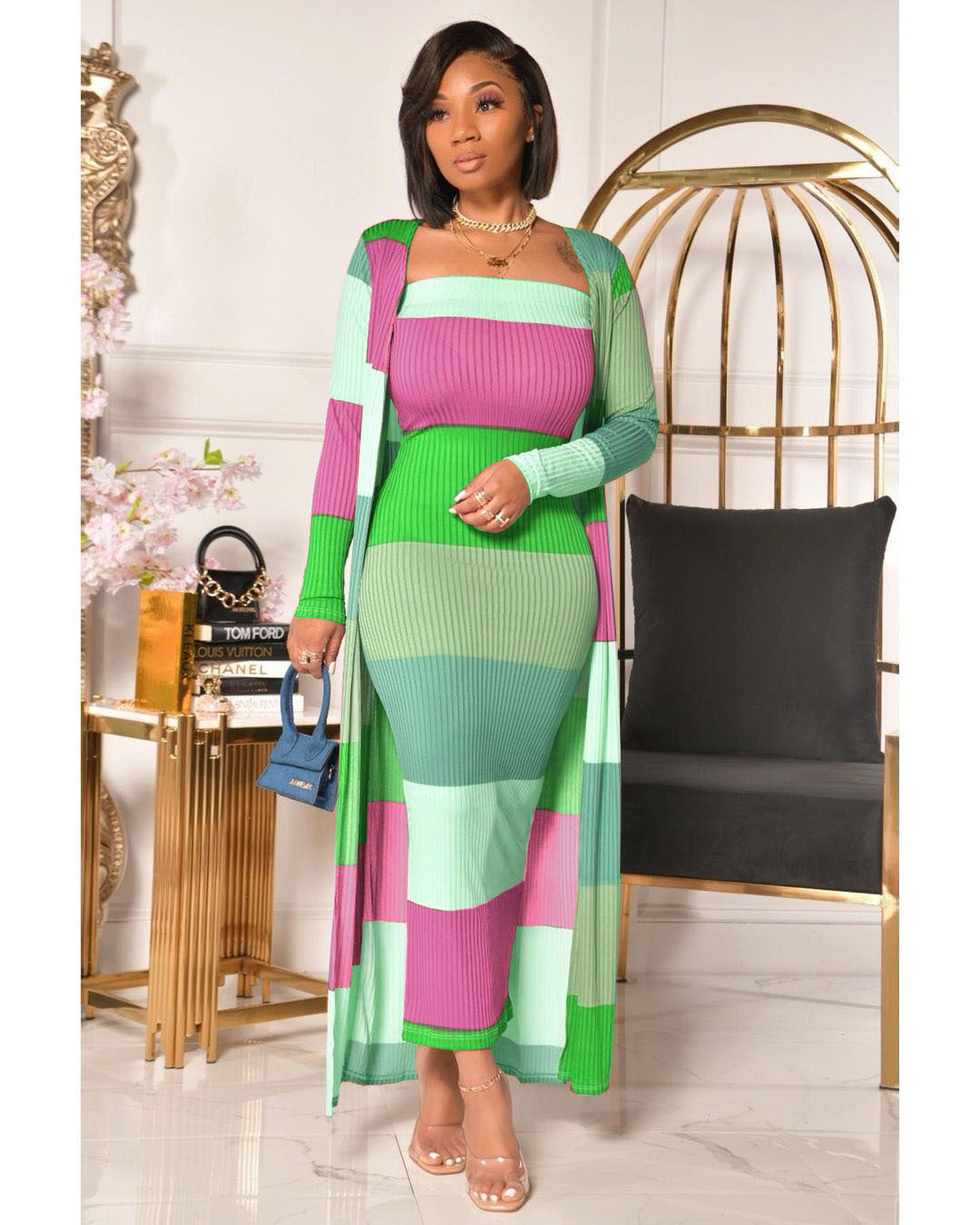 Fashion Temperament Printed Multicolor Two-piece Set Suits