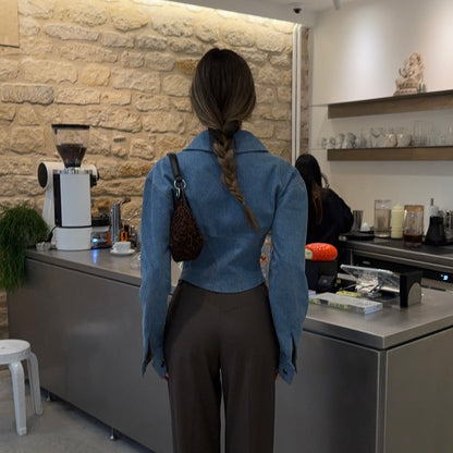 Commute Retro Collar Denim Hot Shoulder Blouses