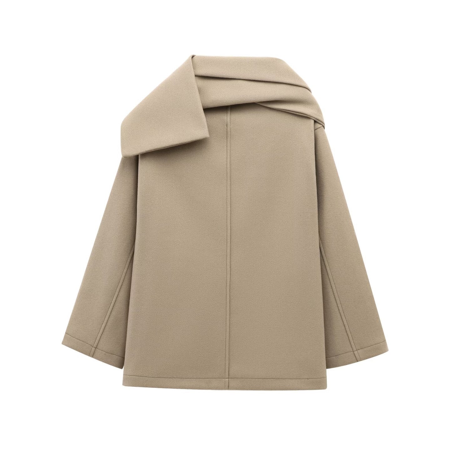 Women's Homemade Blended Scarf Round Neck Long Coats